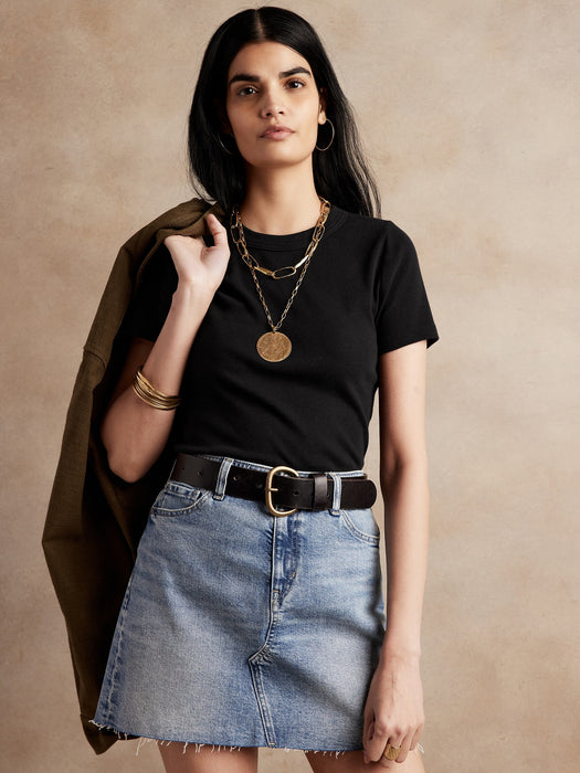 Petite Ribbed Shrunken T-Shirt - BR black