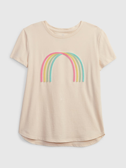 Kids 100% Organic Cotton Interactive Graphic T-Shirt - raffia cream