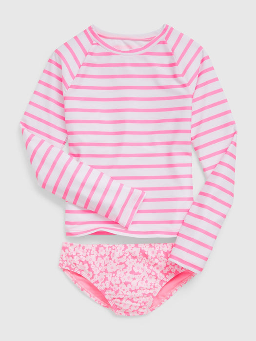 Kids Recycled Rashguard Swim Two-Piece - neon impulsive pink