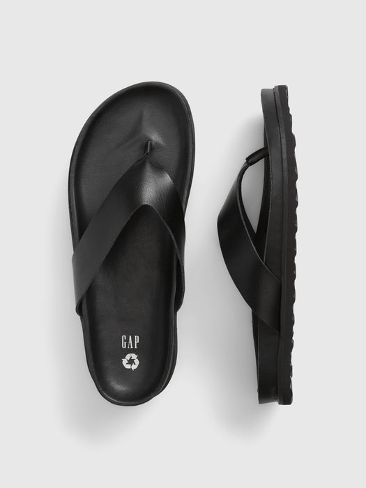 Vegan Leather Flip Flops - true black