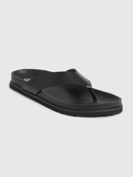 Vegan Leather Flip Flops - true black