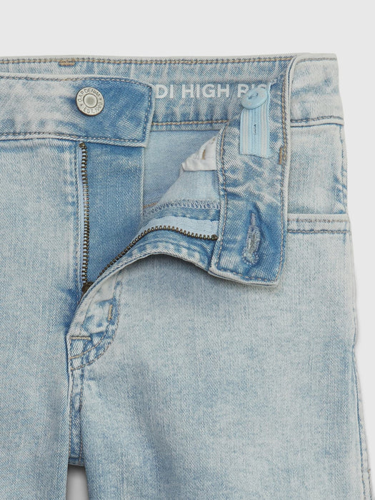 Kids High Rise Denim Midi Shorts with Washwell