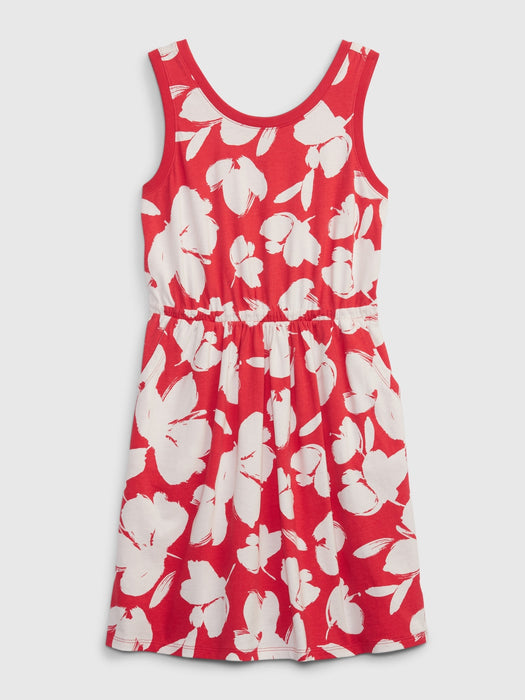 Kids Cutout Tank Dress - red floral print