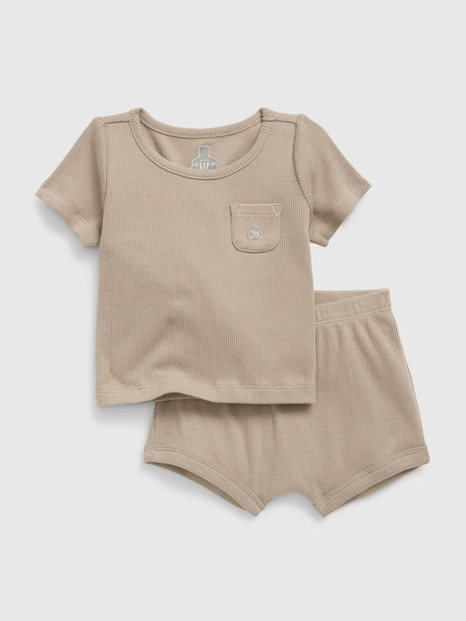 Baby Ribbed 2-Piece Outfit Set - quail brown