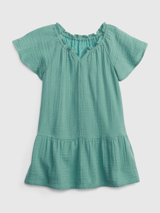 Toddler Crinkle Gauze Tiered Dress - lagoon blue