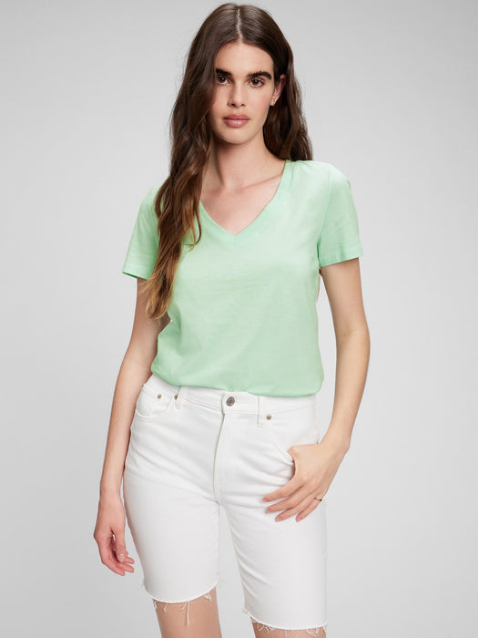 100% Organic Cotton Vintage V-Neck T-Shirt - brook green