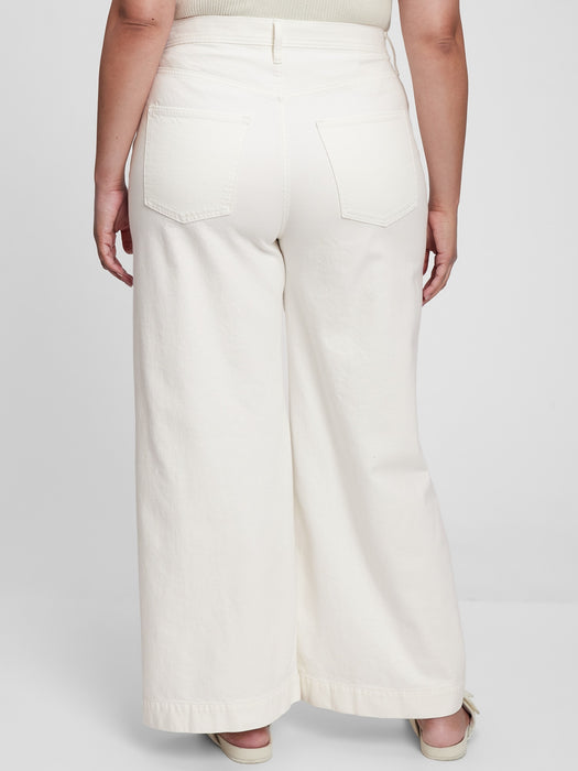 High Rise Pleated Wide-Leg Trouser with Washwell - new off white