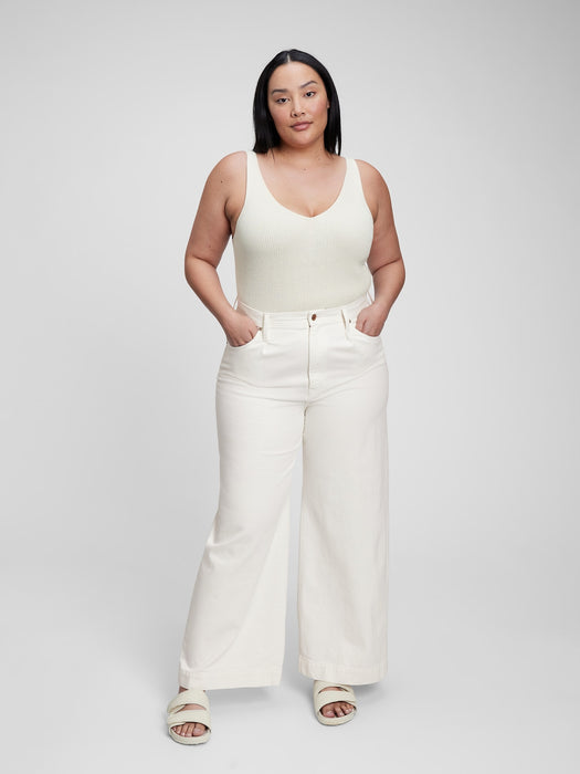 High Rise Pleated Wide-Leg Trouser with Washwell - new off white