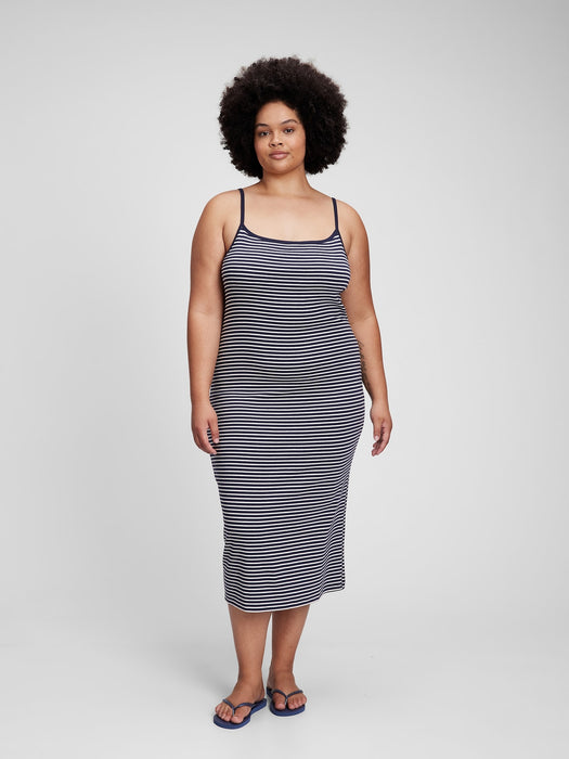 Modern Cami Midi Dress - navy blue & white stripe