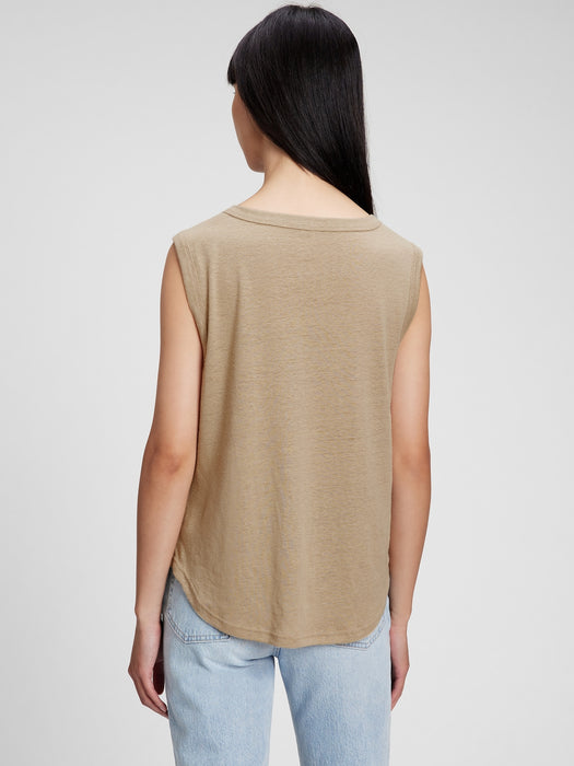 Linen Blend Muscle Sleeveless T-Shirt