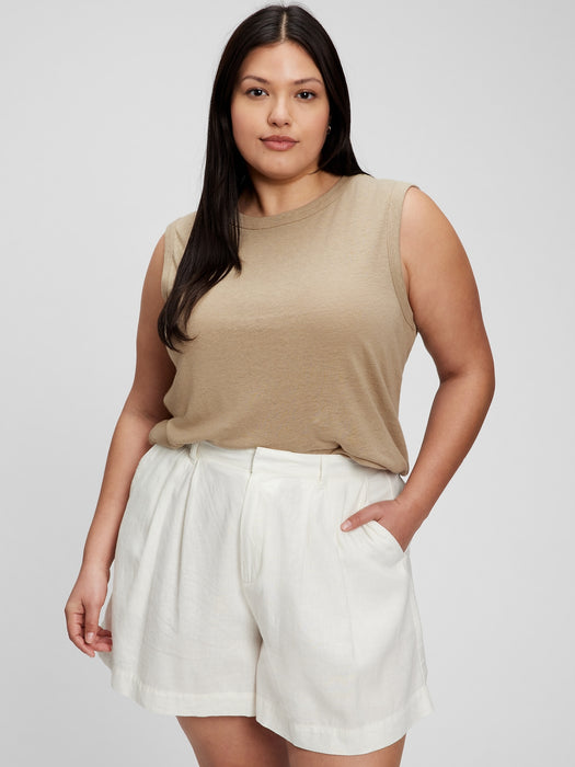 Linen Blend Muscle Sleeveless T-Shirt