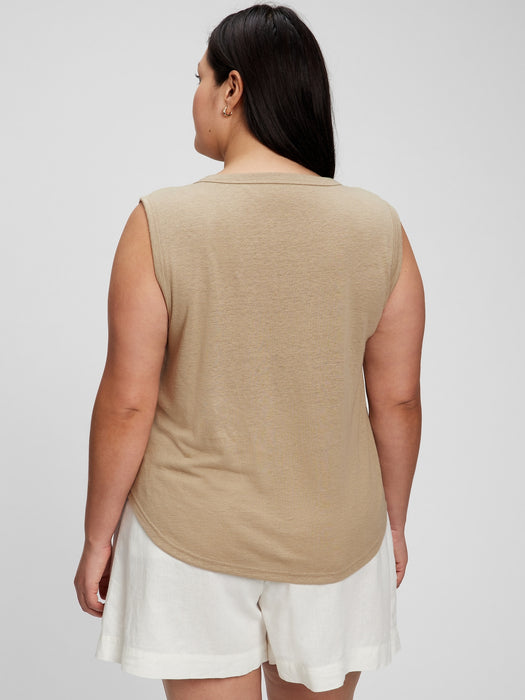 Linen Blend Muscle Sleeveless T-Shirt