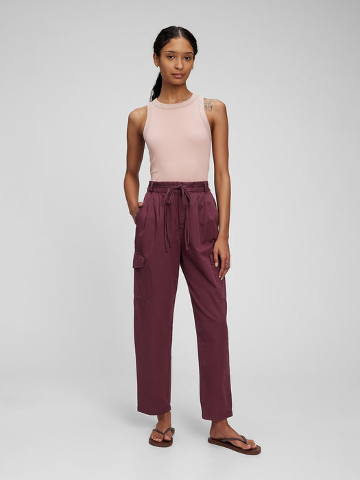 High Rise Pleated Cargo Pants with Washwell