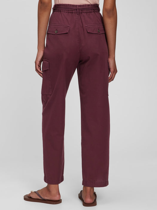 High Rise Pleated Cargo Pants with Washwell