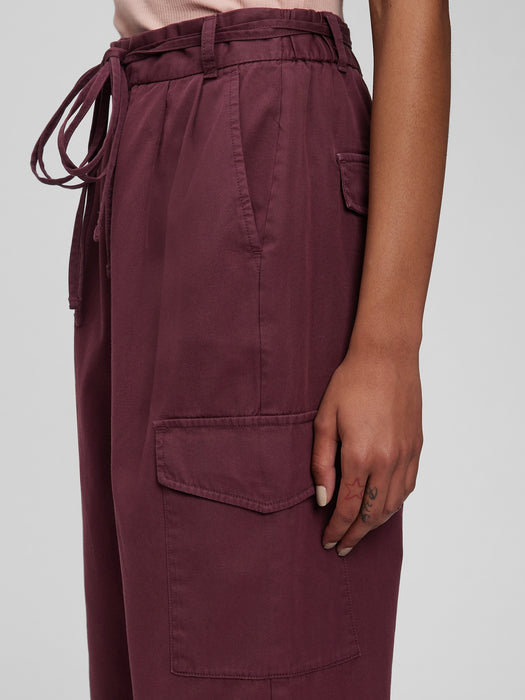 High Rise Pleated Cargo Pants with Washwell