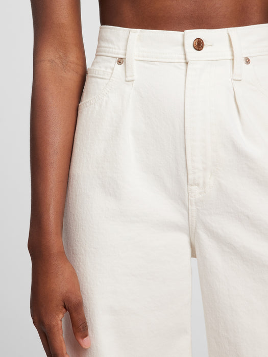 High Rise Pleated Wide-Leg Trouser with Washwell - new off white