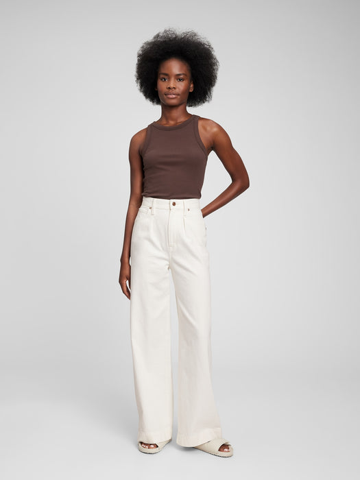 High Rise Pleated Wide-Leg Trouser with Washwell - new off white