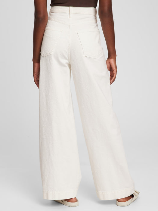 High Rise Pleated Wide-Leg Trouser with Washwell - new off white