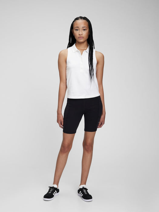 Sleeveless Cropped Pique Polo