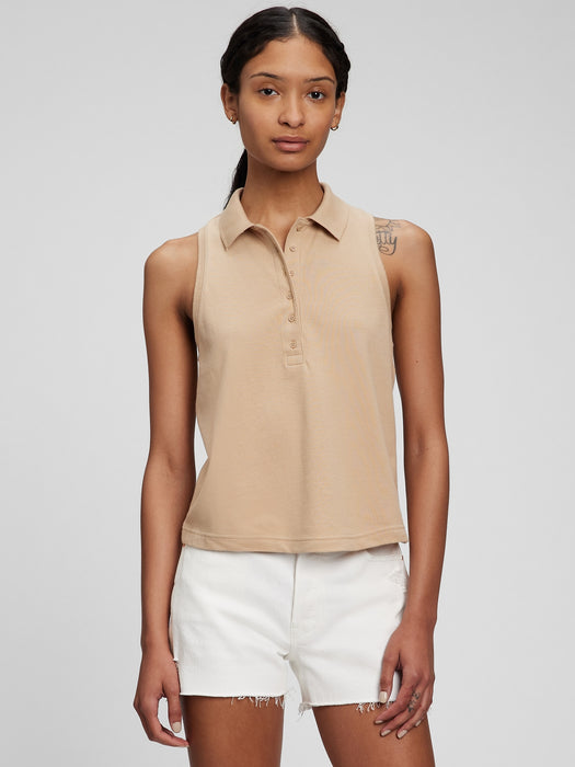 Sleeveless Cropped Pique Polo