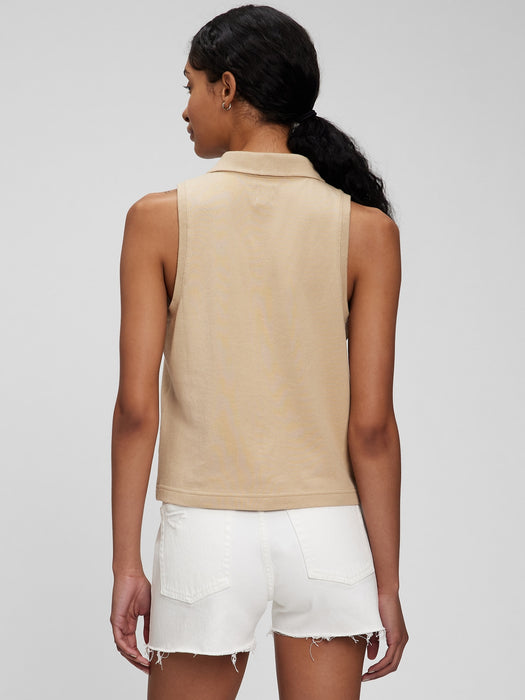 Sleeveless Cropped Pique Polo
