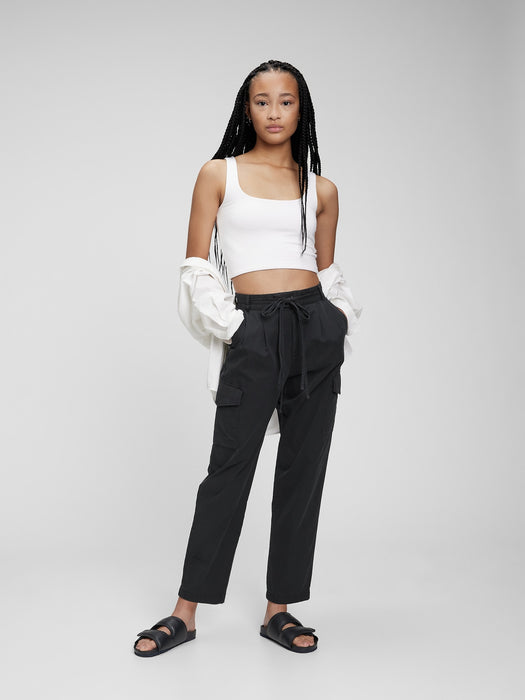 High Rise Pleated Cargo Pants with Washwell