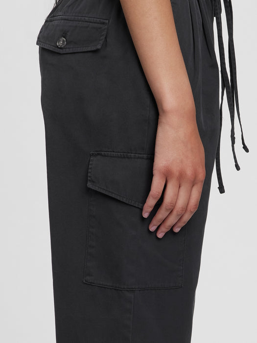 High Rise Pleated Cargo Pants with Washwell