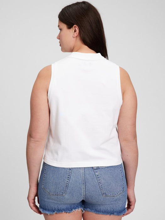 Sleeveless Cropped Pique Polo