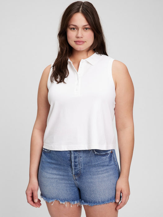 Sleeveless Cropped Pique Polo