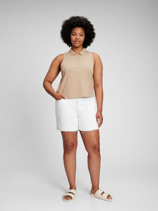 Sleeveless Cropped Pique Polo