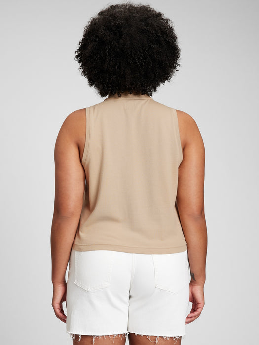 Sleeveless Cropped Pique Polo