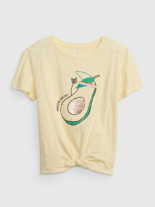 Kids 100% Organic Cotton Flippy Sequin Tie-Front Graphic T-Shirt