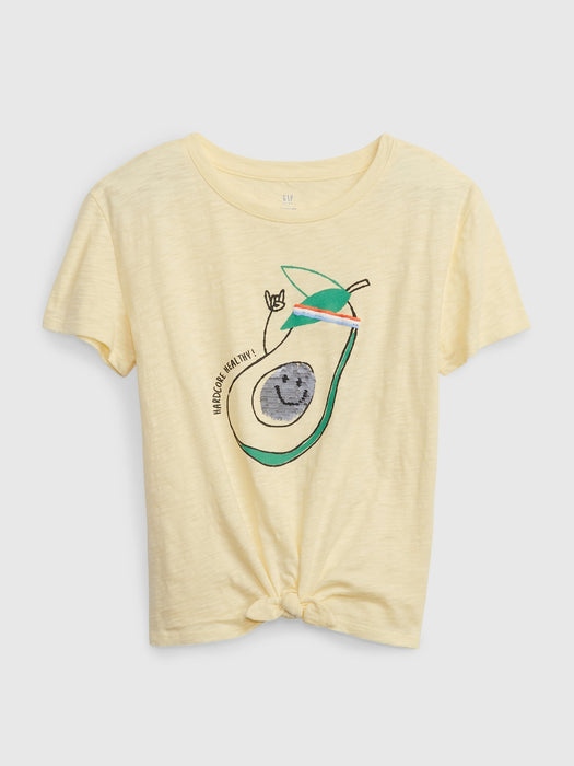 Kids 100% Organic Cotton Flippy Sequin Tie-Front Graphic T-Shirt