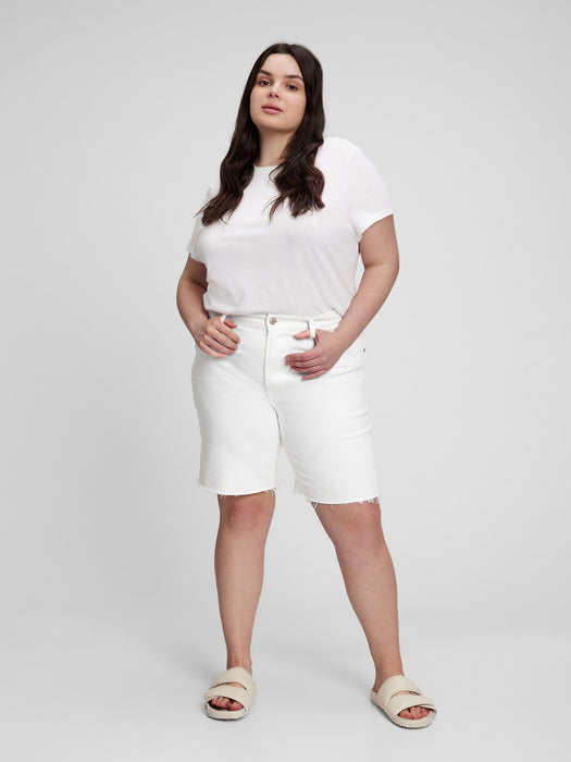 High Rise Denim Bermuda Shorts with Washwell