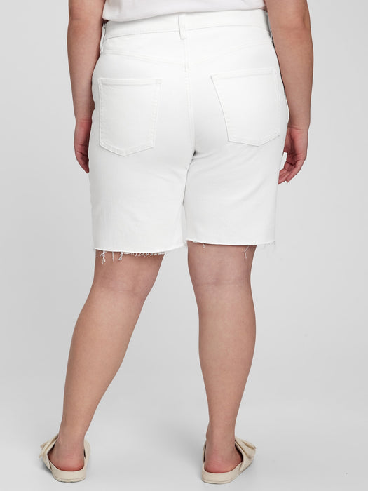 High Rise Denim Bermuda Shorts with Washwell