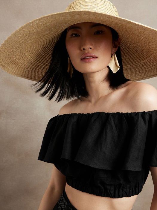 Petite Meridian Linen Top - BR black