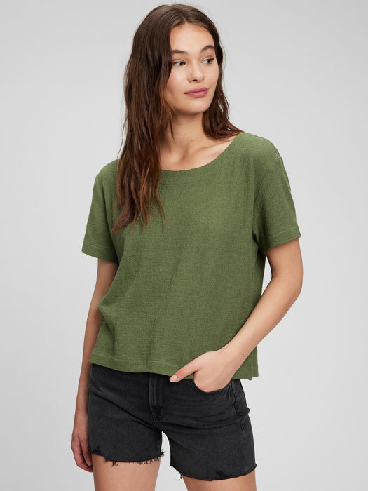 Crepe Relaxed Cropped T-Shirt - cypress green