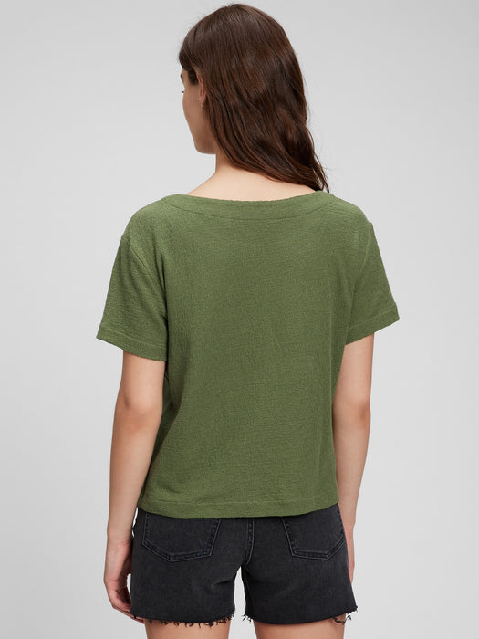 Crepe Relaxed Cropped T-Shirt - cypress green