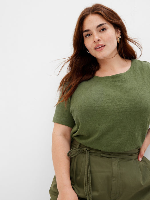 Crepe Relaxed Cropped T-Shirt - cypress green