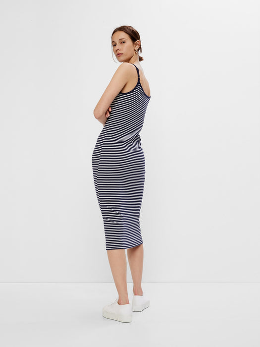 Modern Cami Midi Dress - navy blue & white stripe