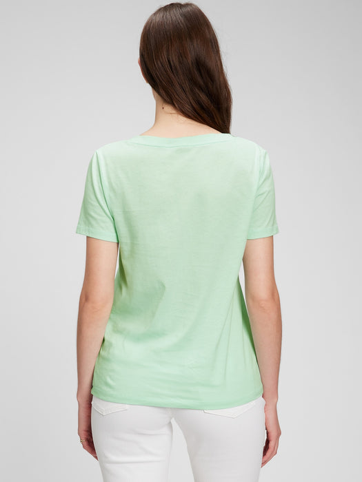 100% Organic Cotton Vintage V-Neck T-Shirt - brook green