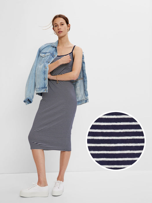 Modern Cami Midi Dress - navy blue & white stripe
