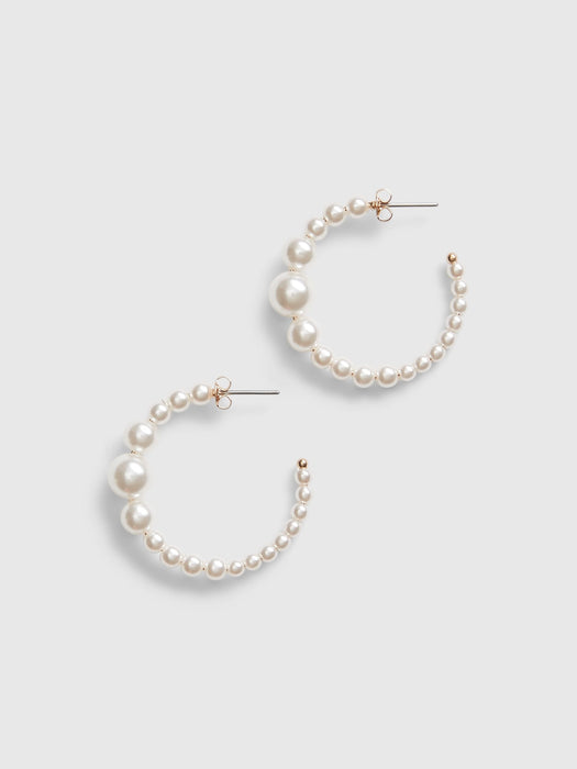 Pearly Hoop Earrings - white pearl