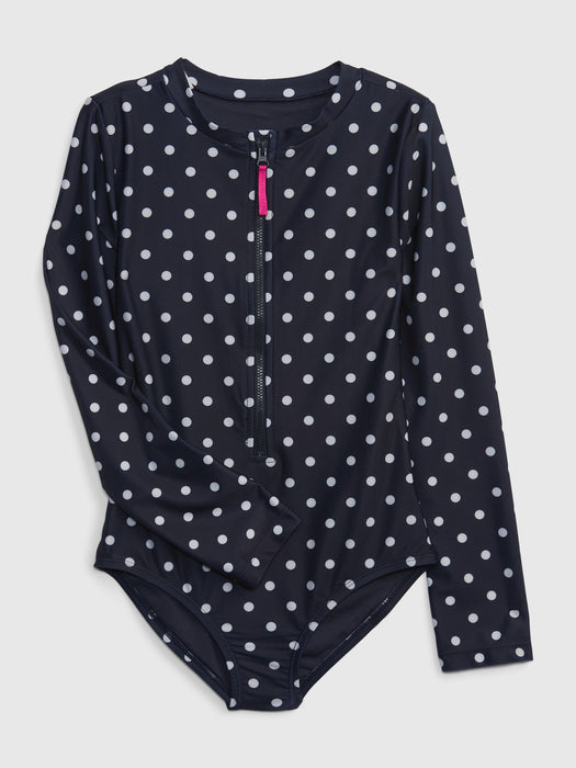 Kids Recycled Zipper Rash Guard Swim One-Piece