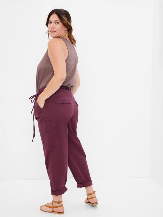 High Rise Pleated Cargo Pants with Washwell
