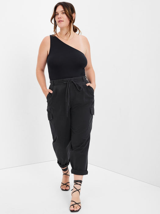 High Rise Pleated Cargo Pants with Washwell
