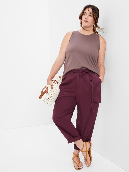 High Rise Pleated Cargo Pants with Washwell