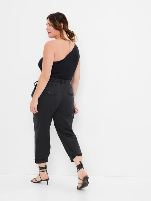 High Rise Pleated Cargo Pants with Washwell