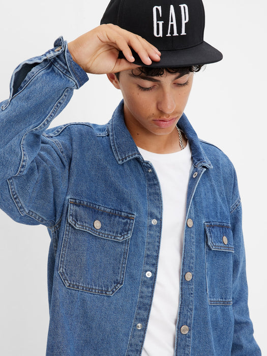 Teen Oversized Denim Shirt Jacket with Washwell