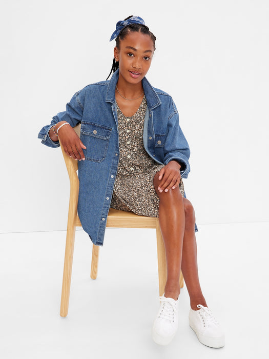 Teen Oversized Denim Shirt Jacket with Washwell
